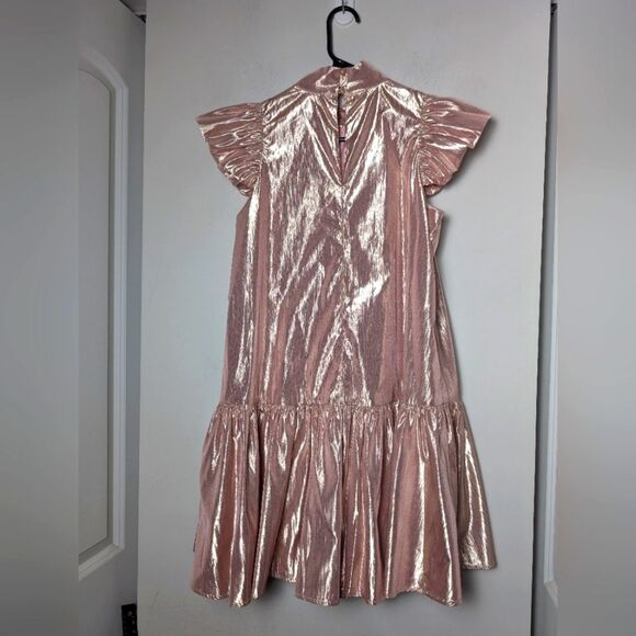 Corey Lynn Calter Dress Pink Metallic Roanne Mini Ruffle Sz M - Picture 5 of 12